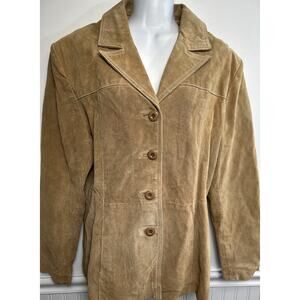 Wilsons Genuine Leather Suede Blazer Jacket Womens XL Camel Vintage Retro